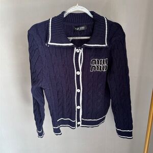 Miu Miu Navy Blue Cable Knit Sweater